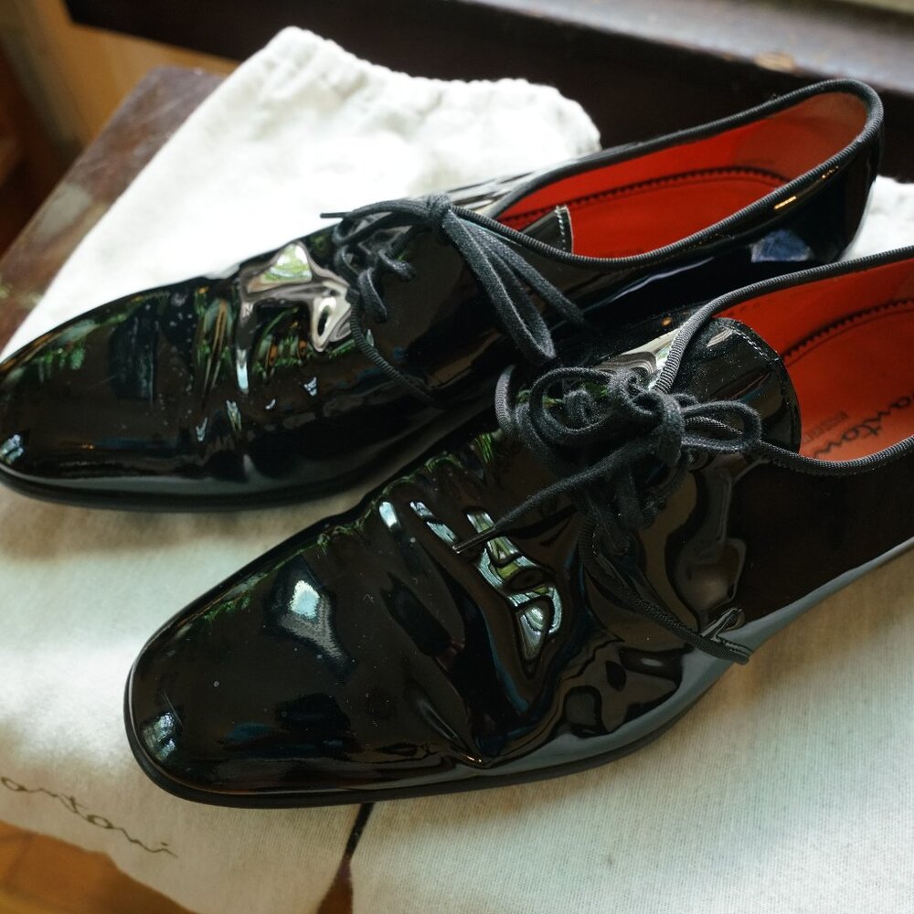 Santoni Men's Patent Formal Black Dress Shoes "Isogram" – Like New ($1000+ new)